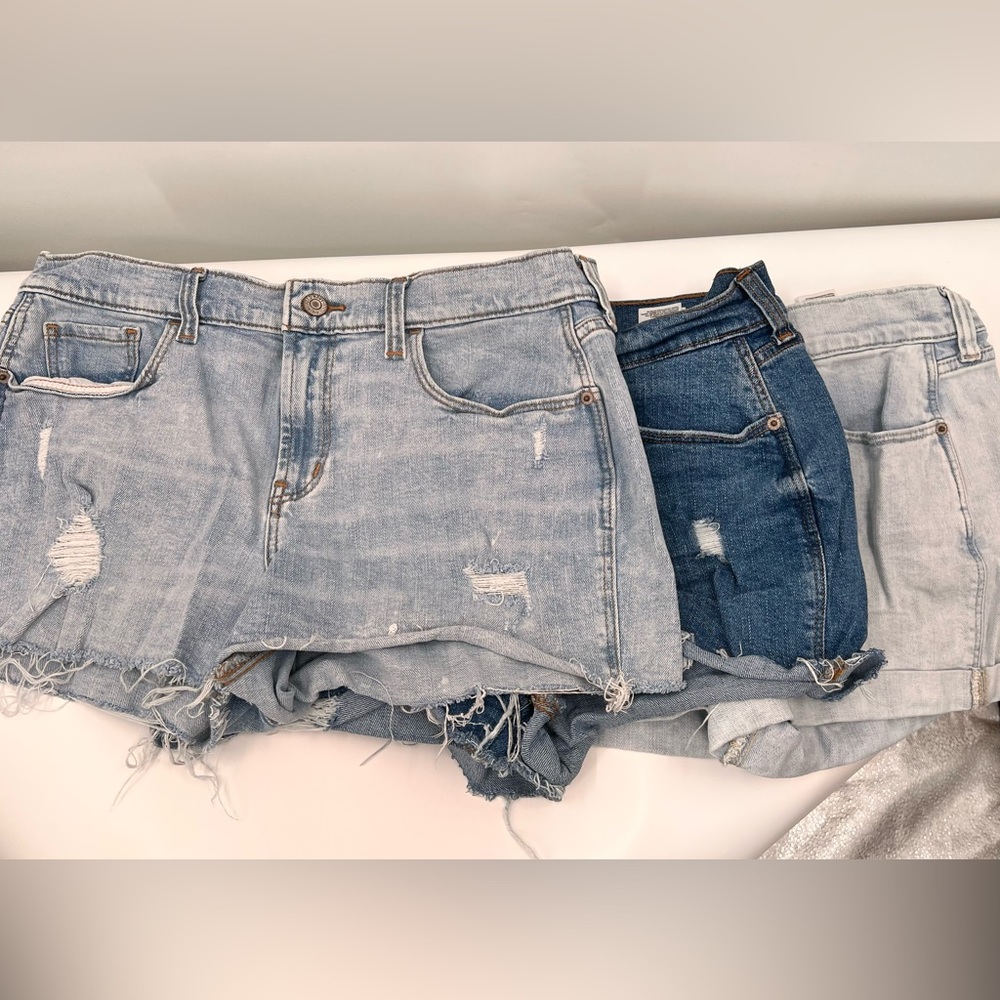 Light Blue Distressed Denim Shorts - Women's
